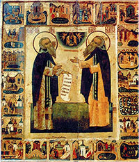 Икона Зосима и Савватий Соловецкие с житием (икона XVI века)