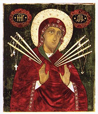 Семистрельная икона Божией Матери. XVIII в (?). Находится в храме святого праведного Лазаря Четверодневного